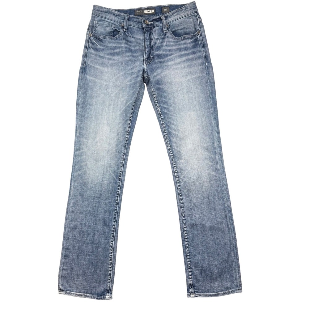 BKE Jake Straight Leg Jeans Light Wash Denim Size 31R Whiskered Faded Classic